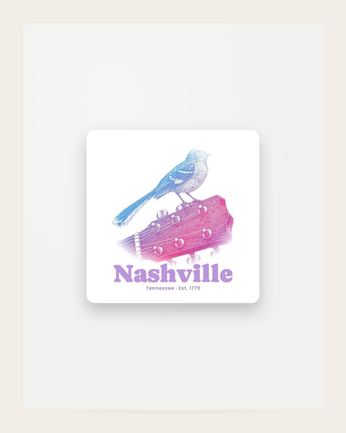 Nashville Mockingbird & Guitar Fridge Magnet in White