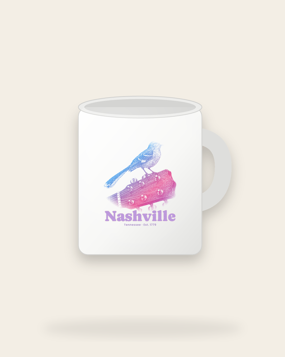 Nashville Mockingbird & Guitar Ceramic Mug 11oz in White