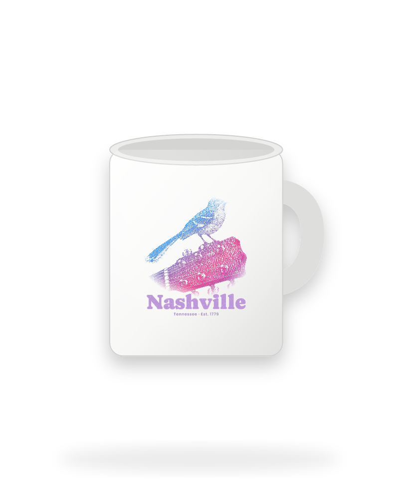 Nashville Mockingbird & Guitar Ceramic Mug 11oz