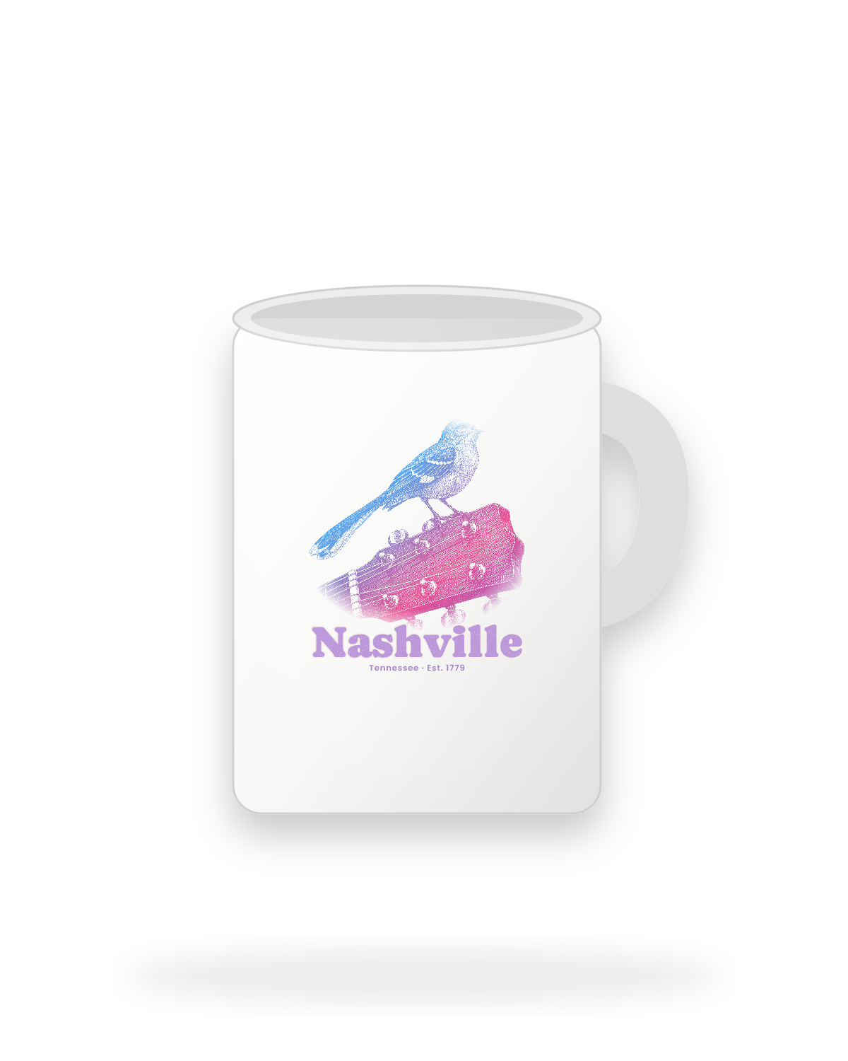 Nashville Mockingbird & Guitar Ceramic Mug 15oz in White