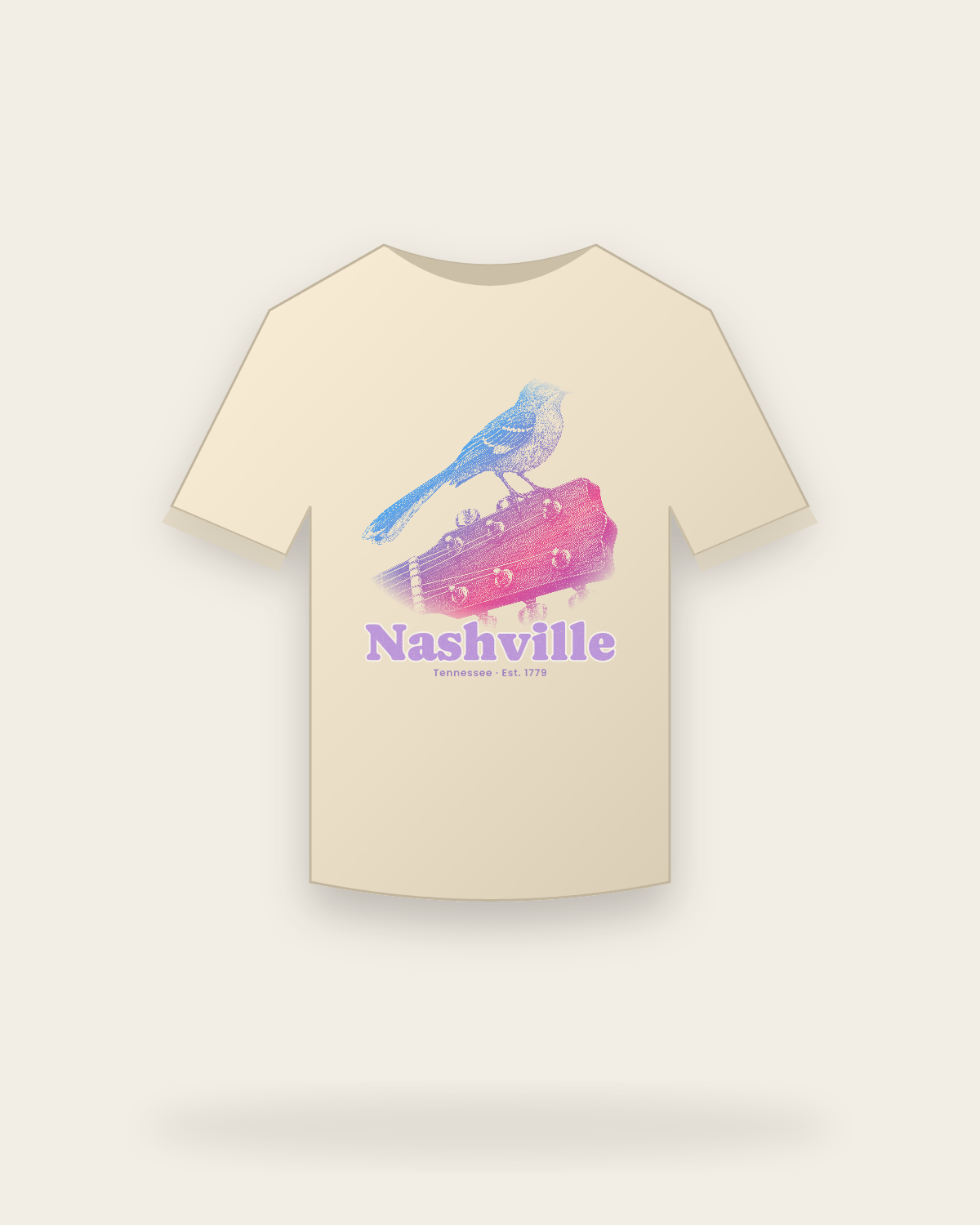 Nashville Mockingbird & Guitar Classic Tee in Natural