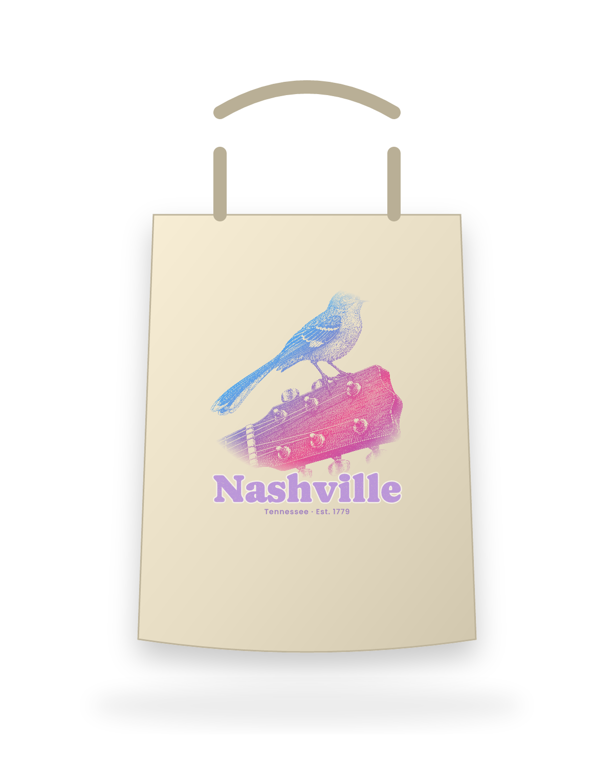 Nashville Mockingbird & Guitar Canvas Tote in Beige