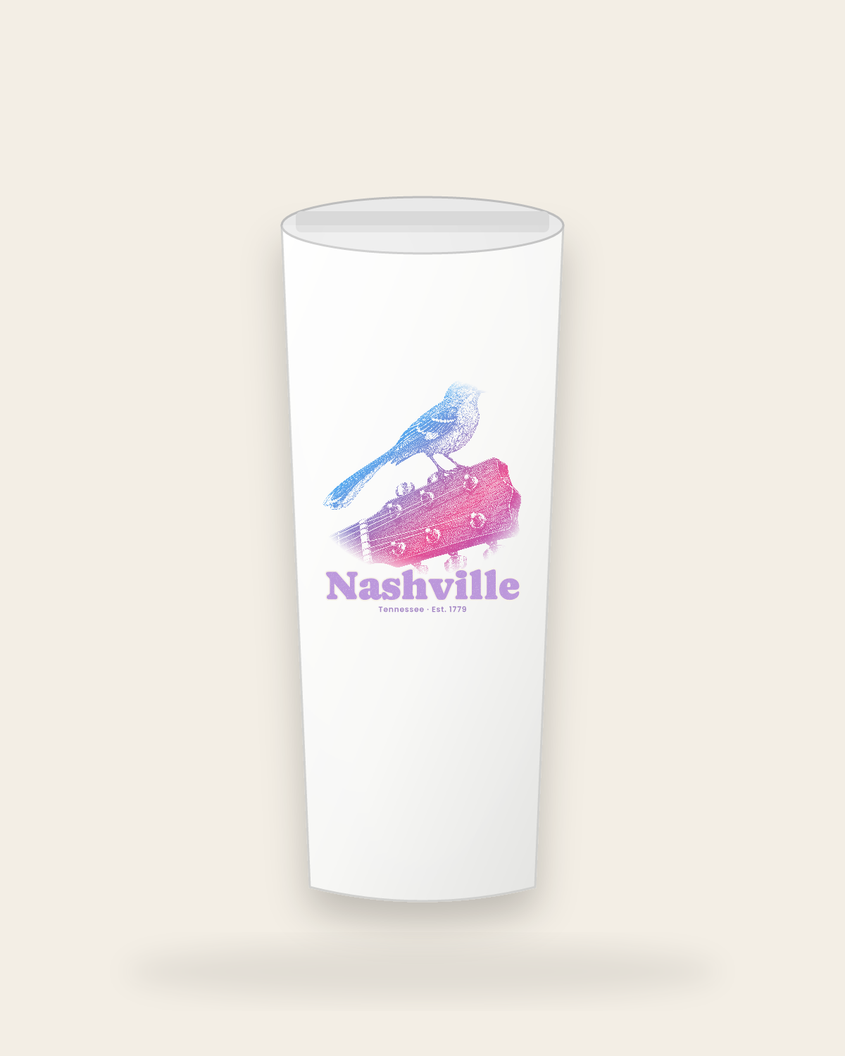 Nashville Mockingbird & Guitar Insulated Tumbler 20oz in White