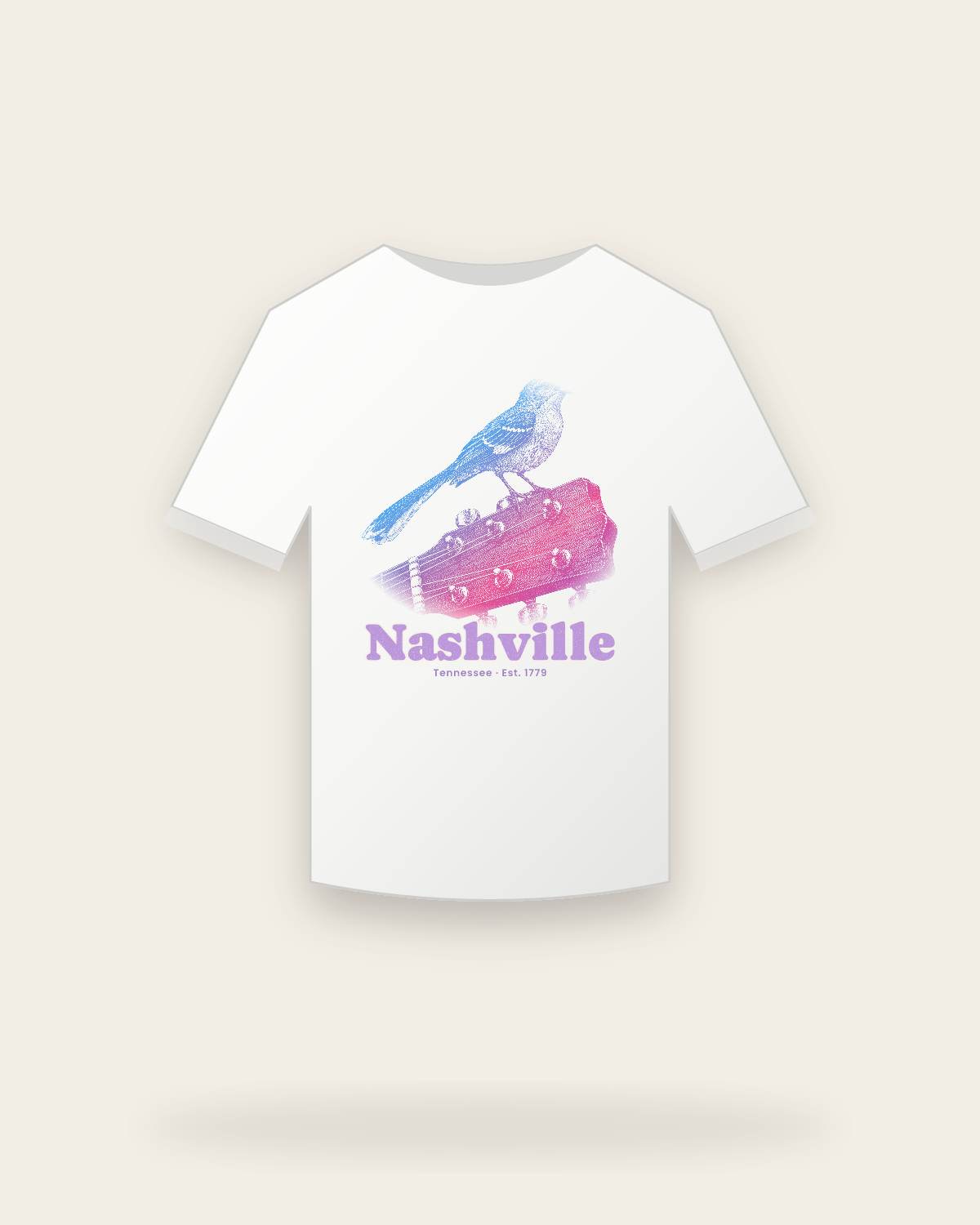 Nashville Mockingbird & Guitar Youth Tee in White