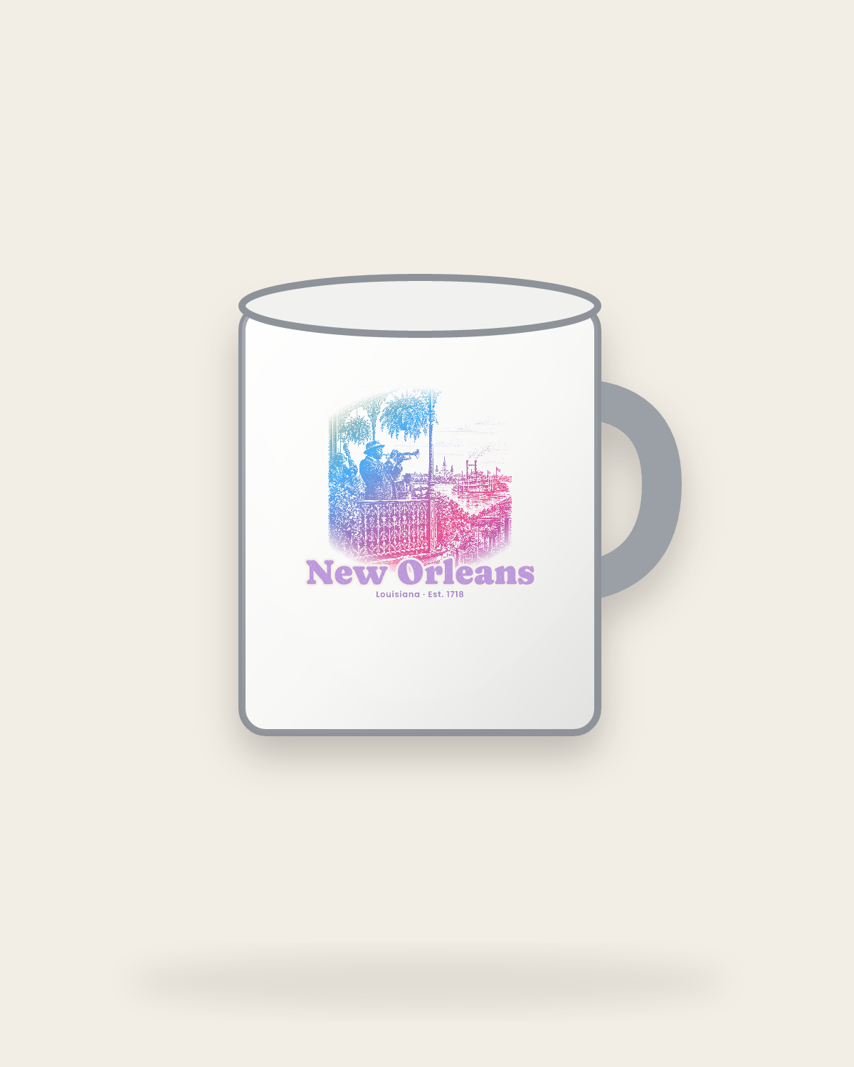 New Orleans Balcony Jazz Enamel Camp Mug in White