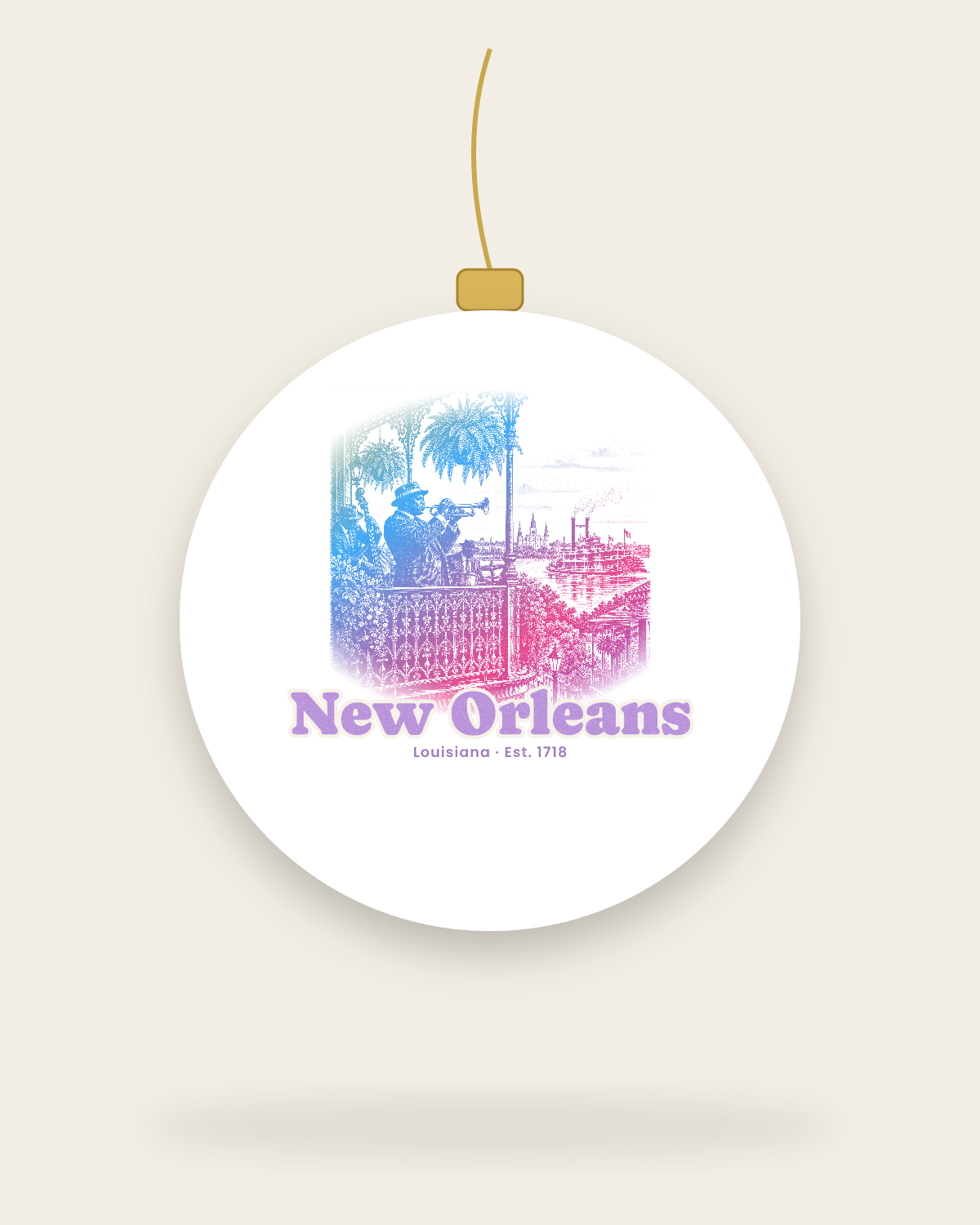 New Orleans Balcony Jazz Ceramic Ornament in White