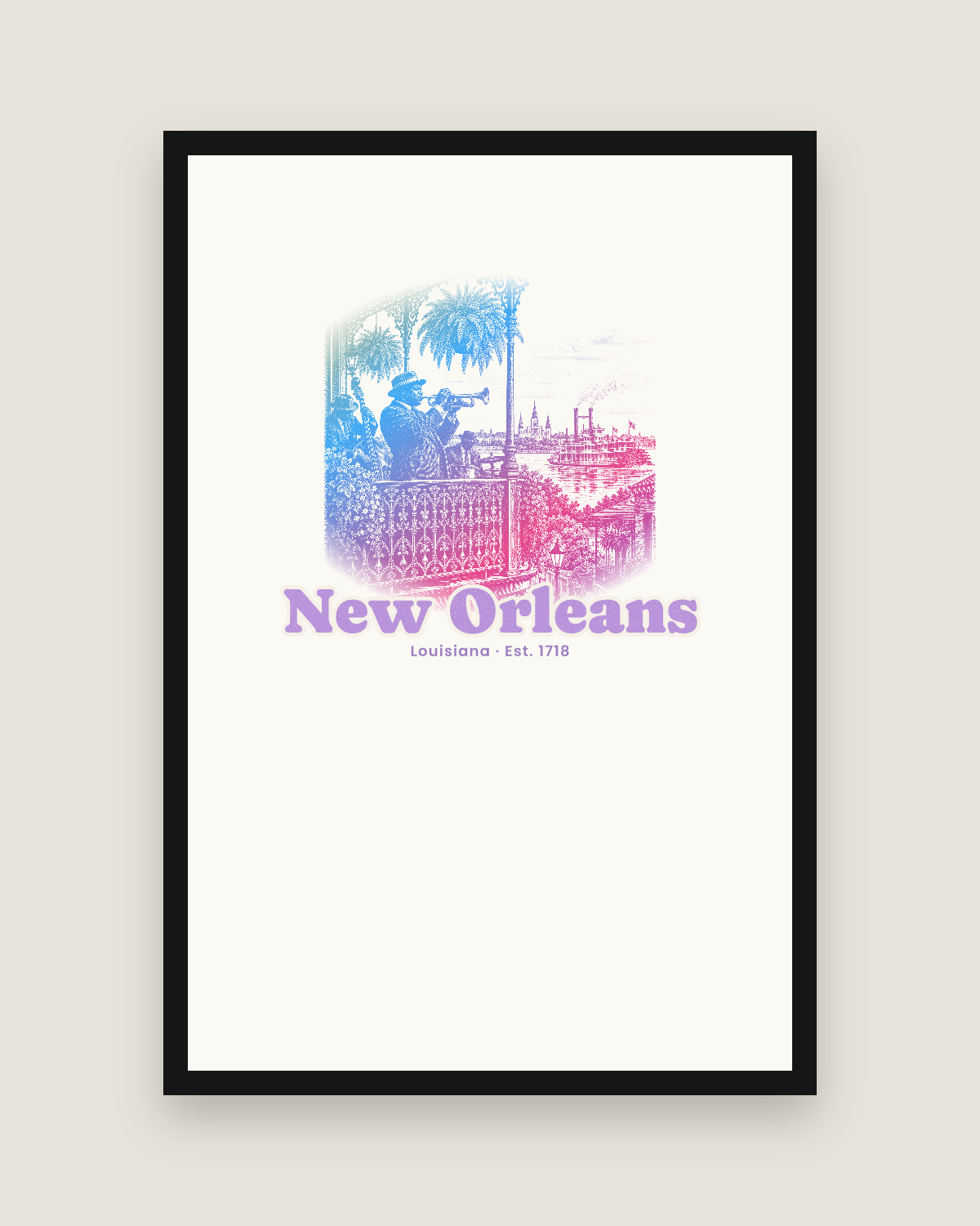 New Orleans Balcony Jazz Matte Poster in White