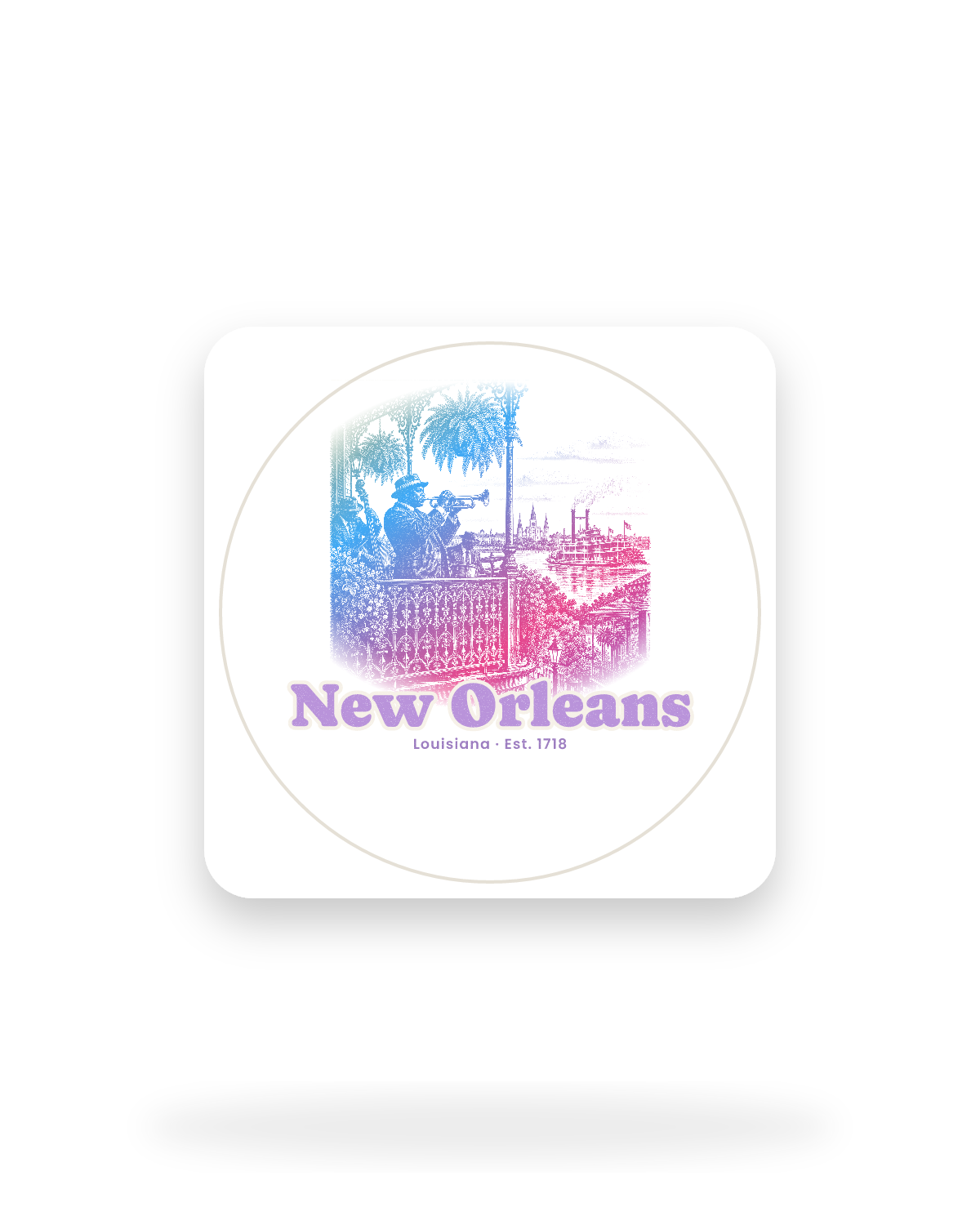 New Orleans Balcony Jazz Kiss-Cut Sticker in White