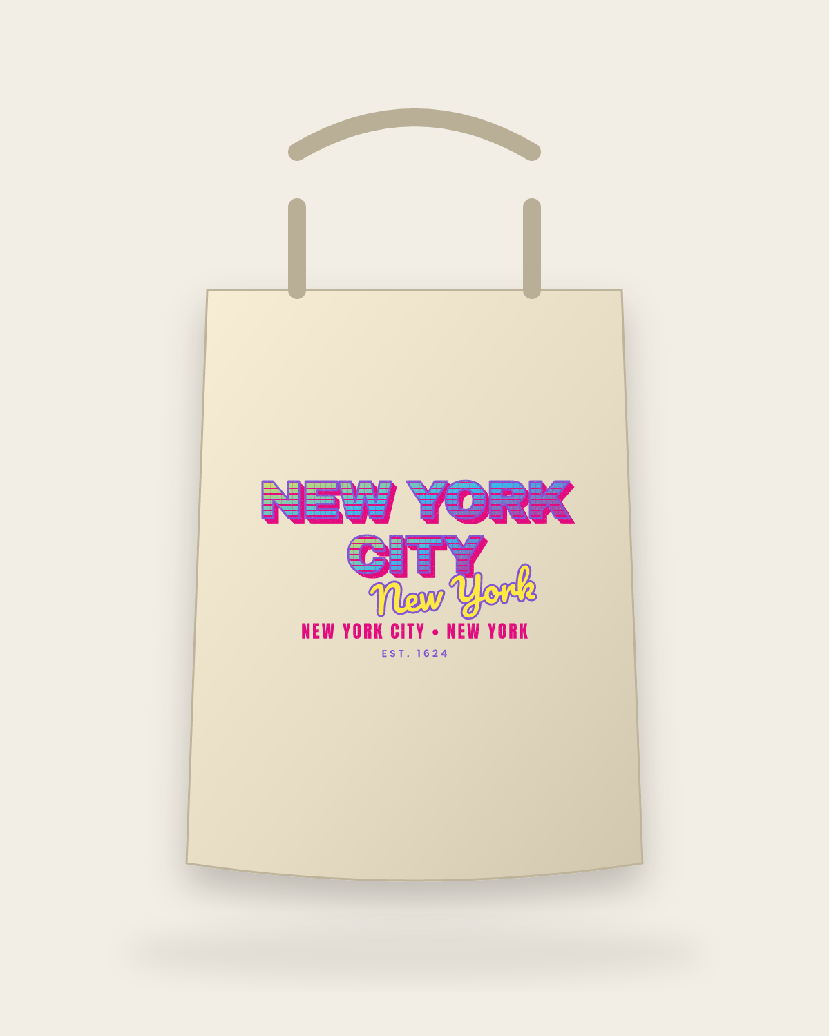 New York City Music TV Canvas Tote in Beige