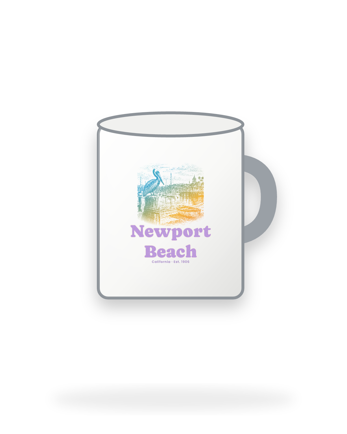 Newport Beach Harbor Pelican Enamel Camp Mug in White