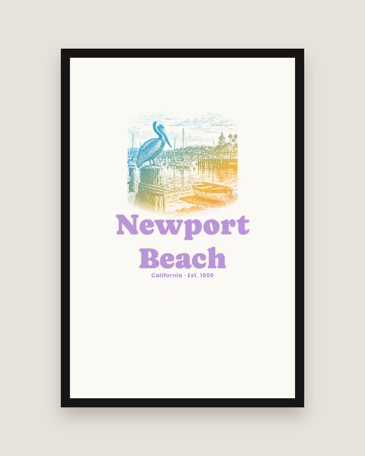 Newport Beach Harbor Pelican Matte Poster in White