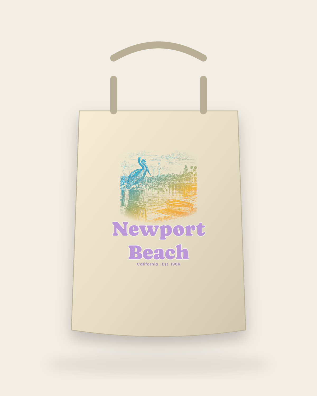 Newport Beach Harbor Pelican Canvas Tote in Beige