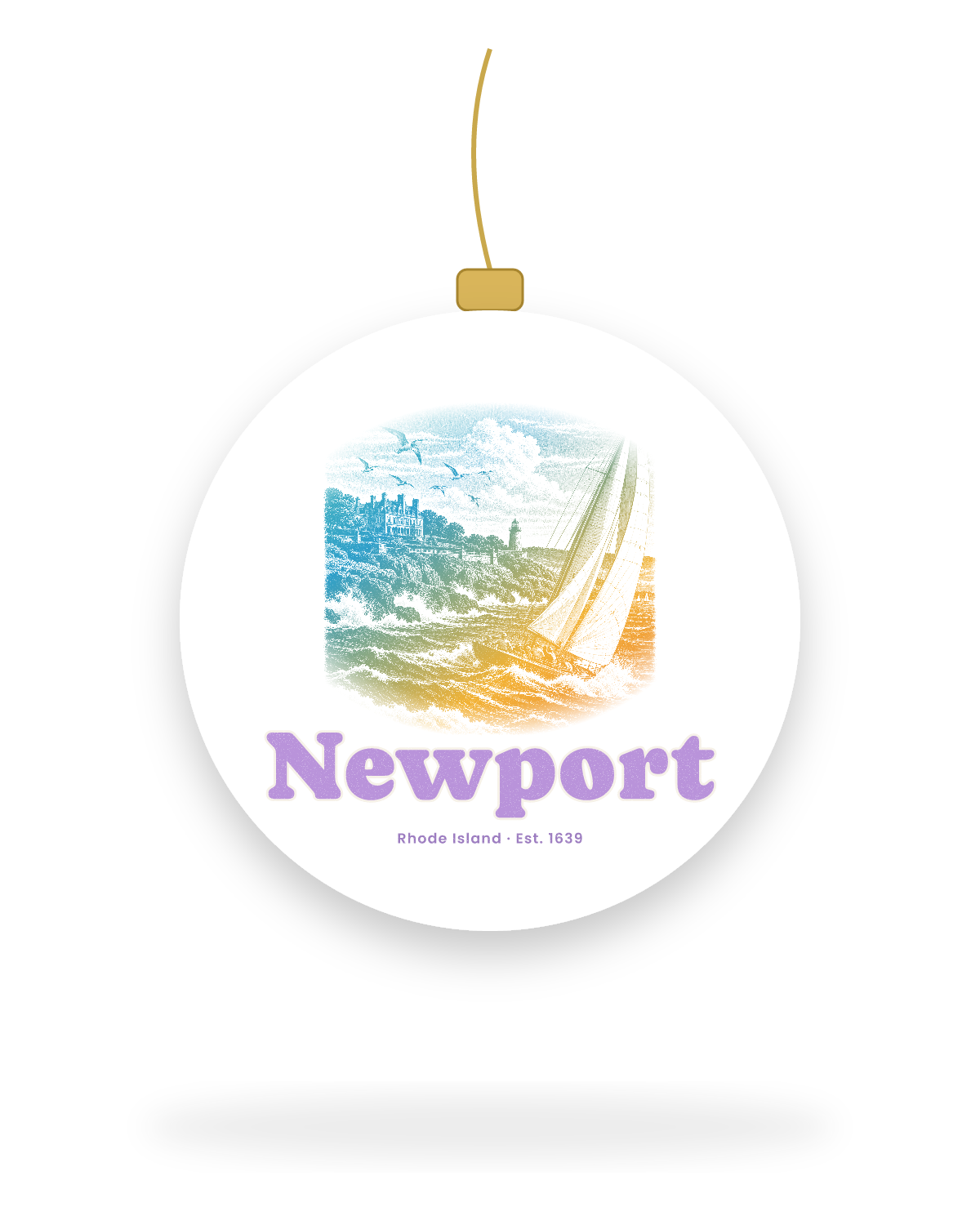 Newport Cliff Walk Sloop Ceramic Ornament in White