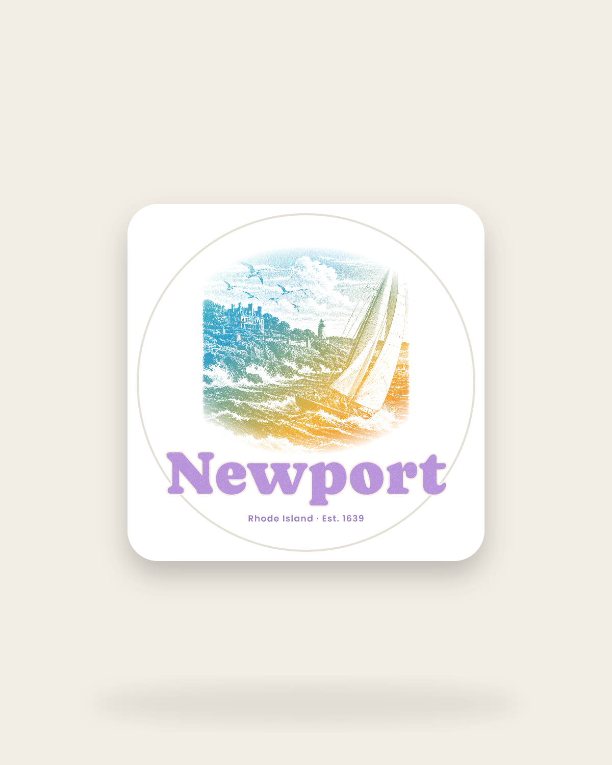 Newport Cliff Walk Sloop Kiss-Cut Sticker in White
