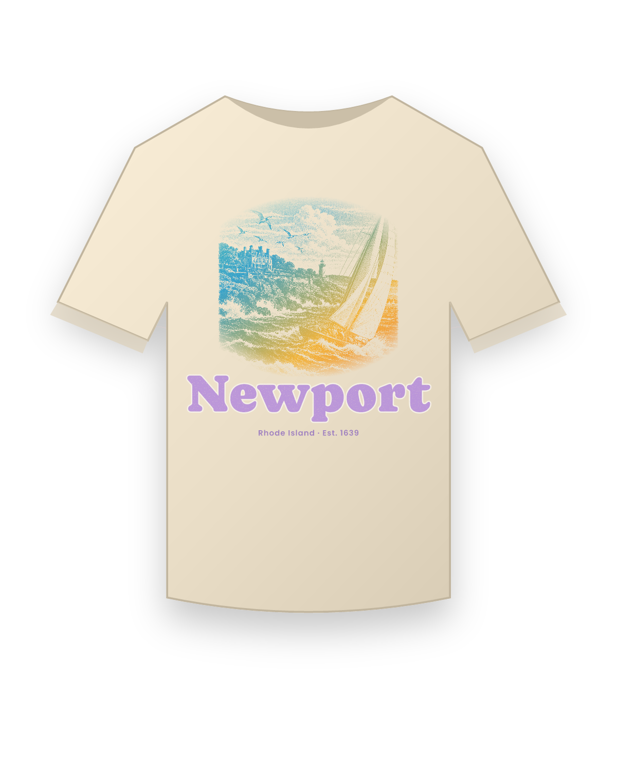 Newport Cliff Walk Sloop Classic Tee in Natural