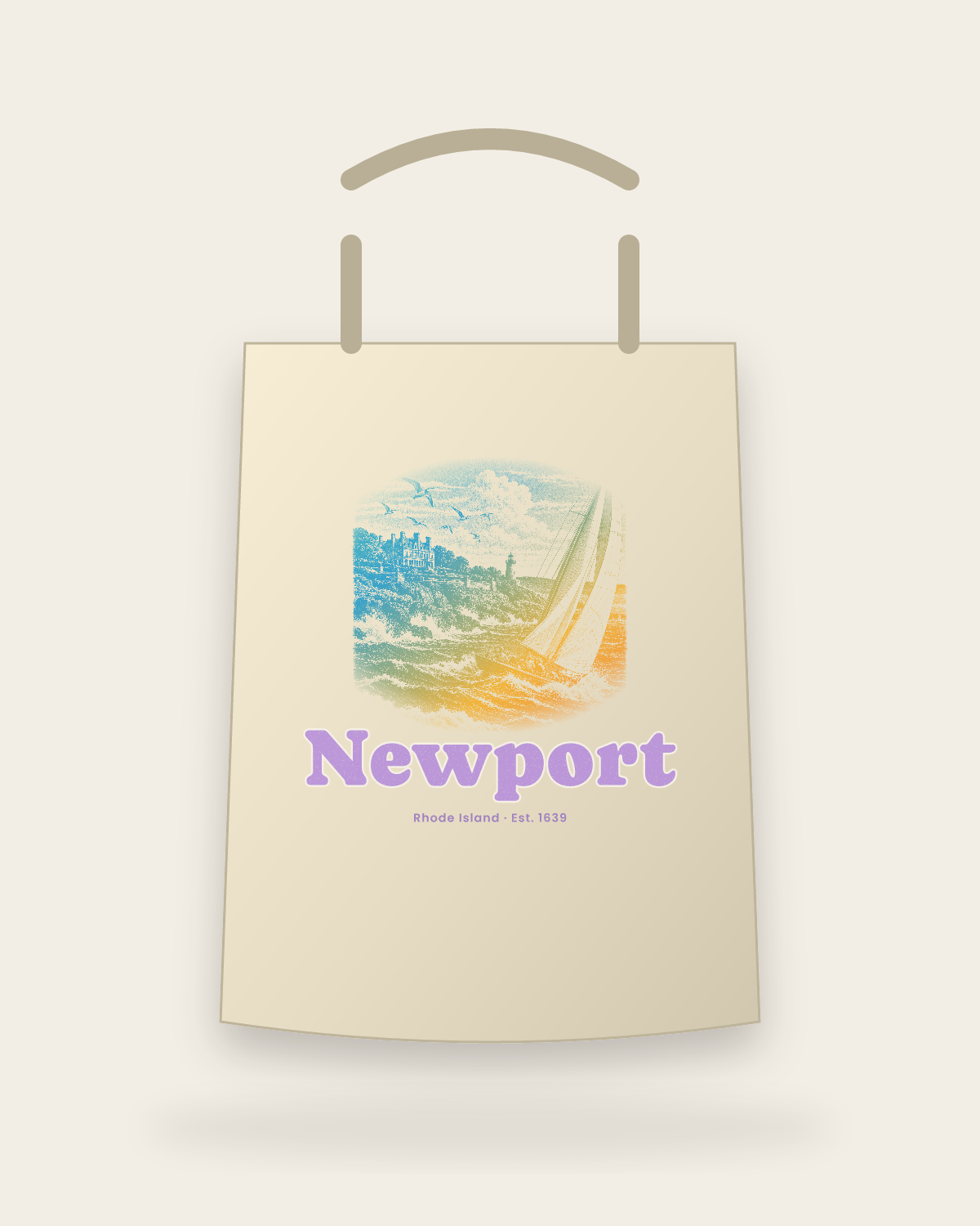 Newport Cliff Walk Sloop Canvas Tote in Beige