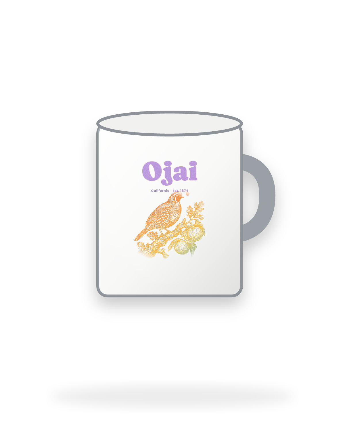 Ojai California Quail Enamel Camp Mug in White