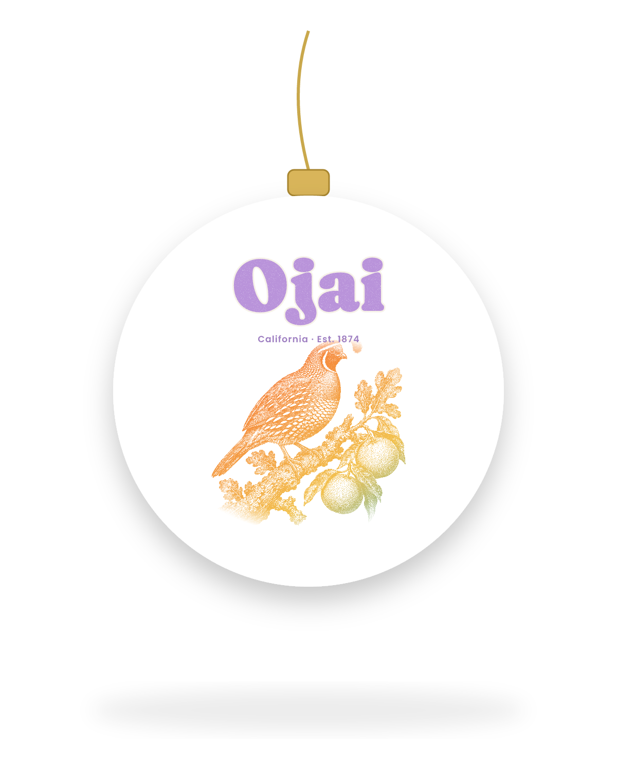 Ojai California Quail Ceramic Ornament in White