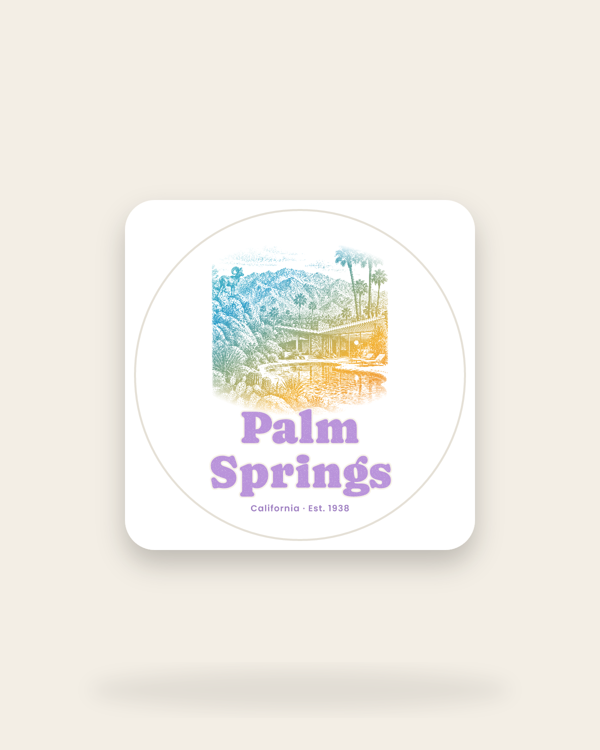 Palm Springs Modern Oasis Kiss-Cut Sticker in White