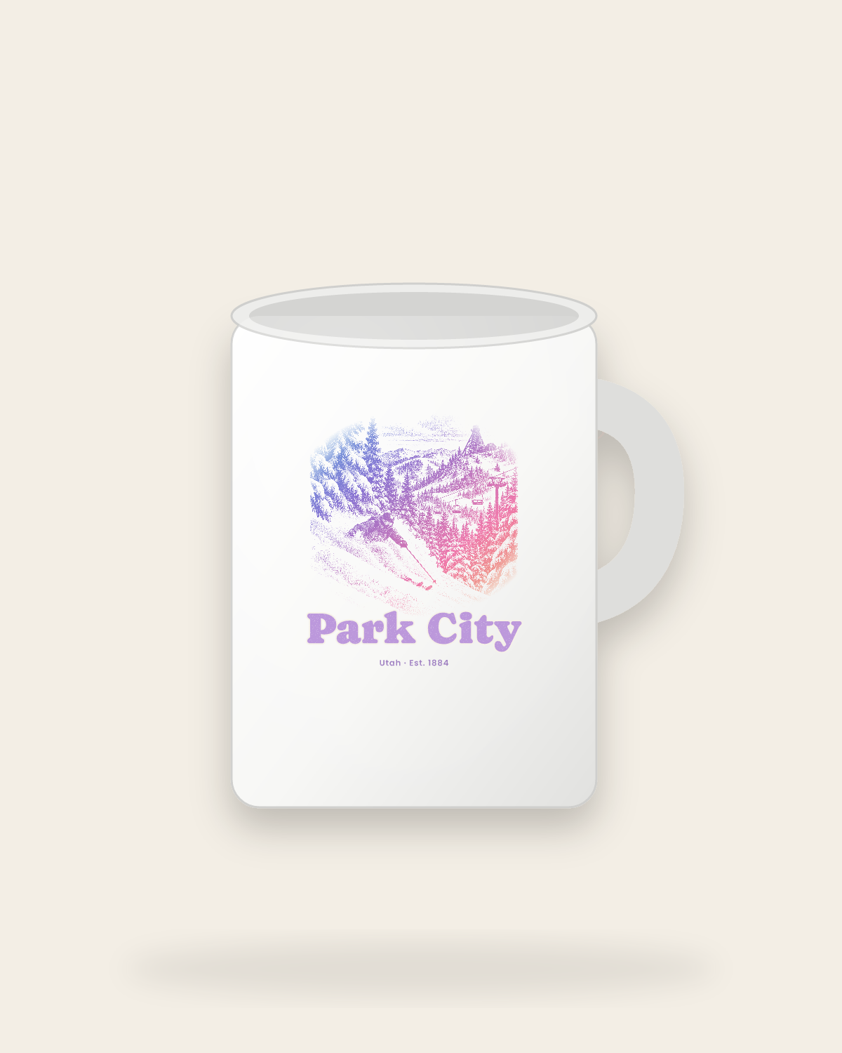 Park City Powder Day Ceramic Mug 15oz in White