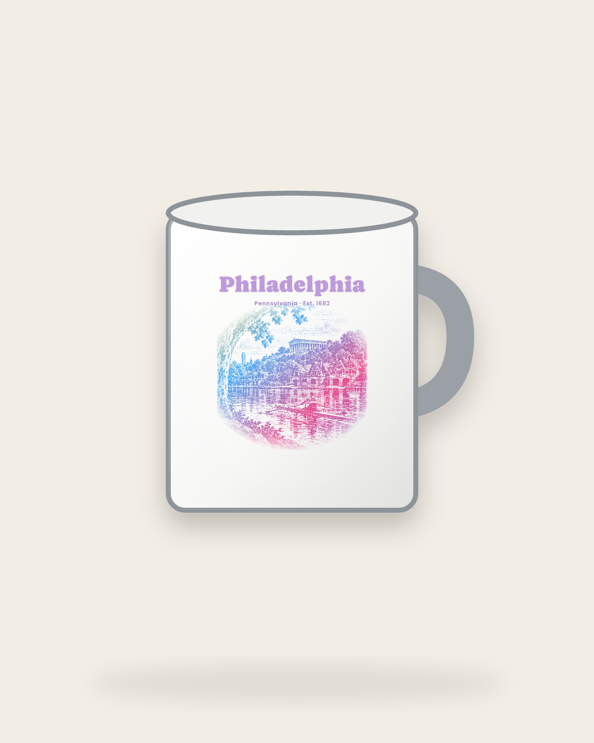 Philadelphia Boathouse Row Enamel Camp Mug in White