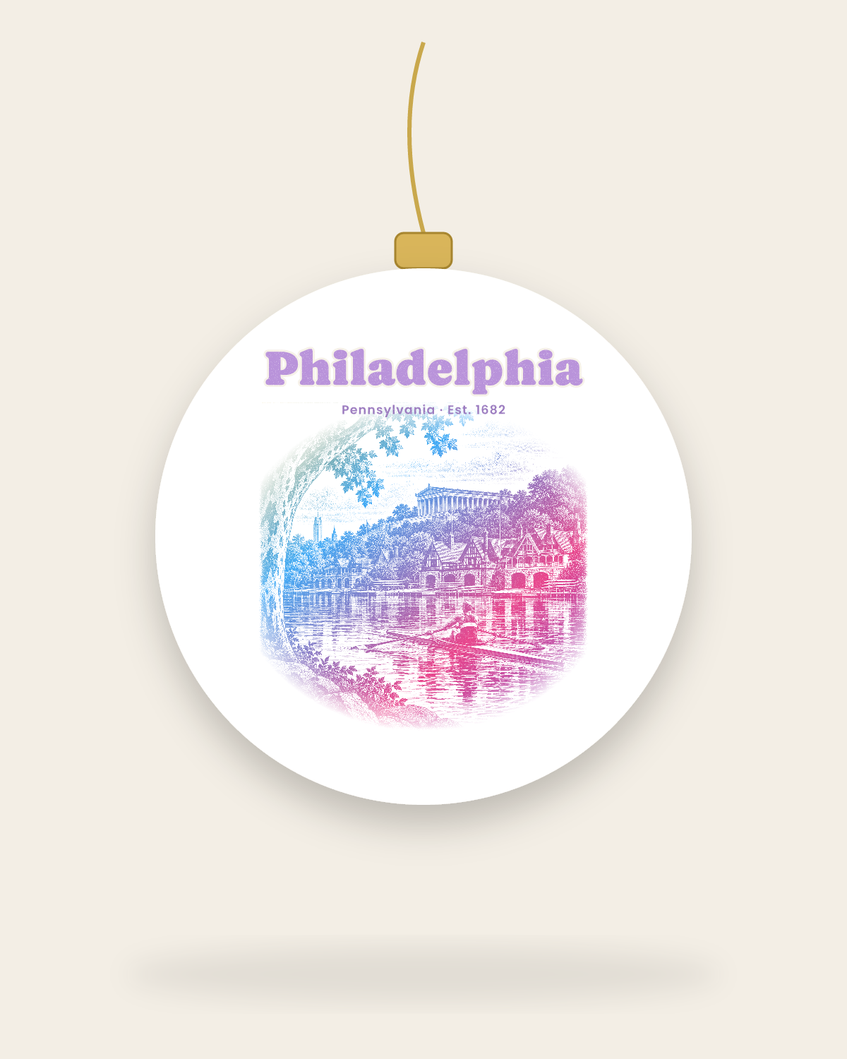 Philadelphia Boathouse Row Ceramic Ornament in White