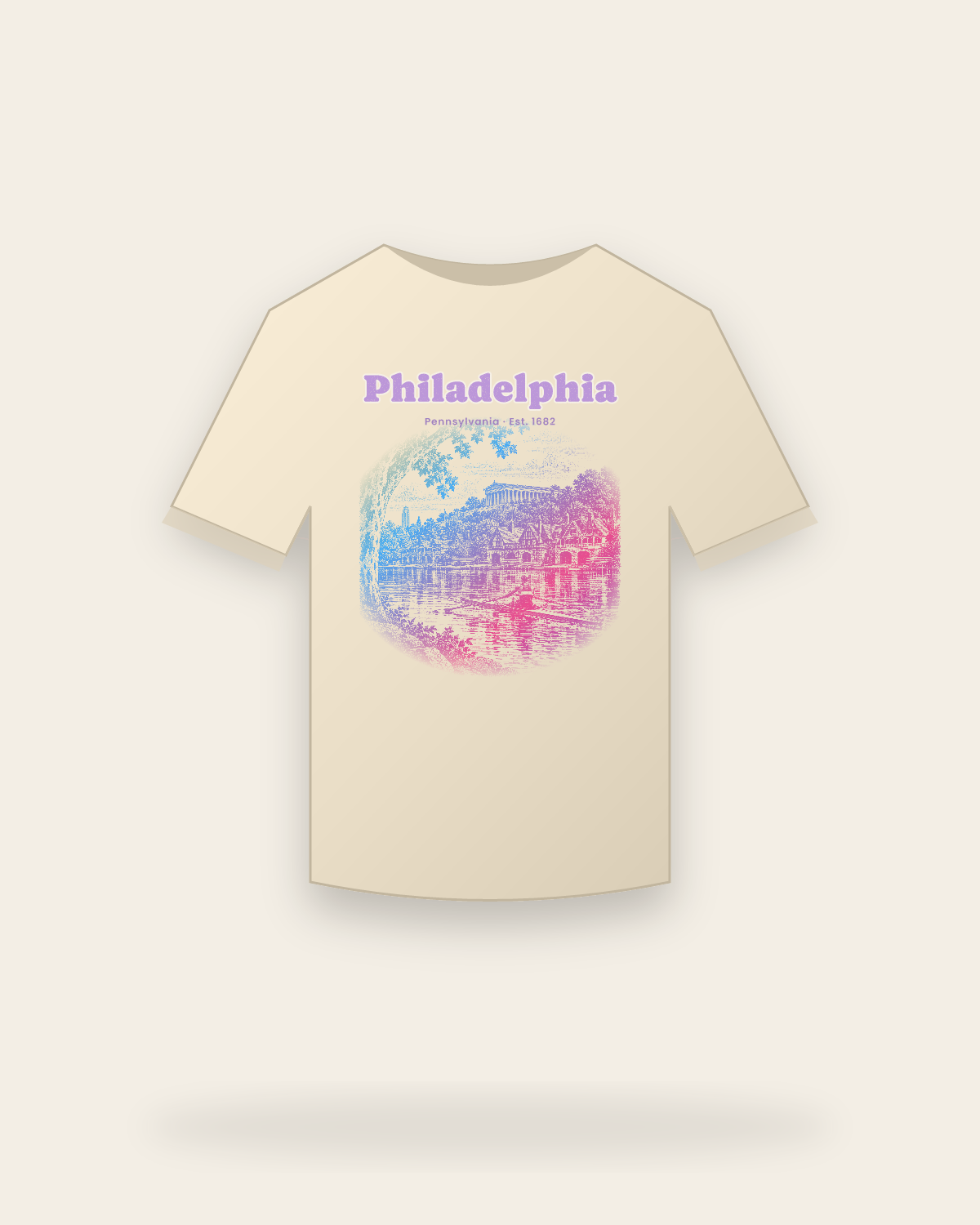 Philadelphia, PA Boathouse Row Classic Tee in Natural