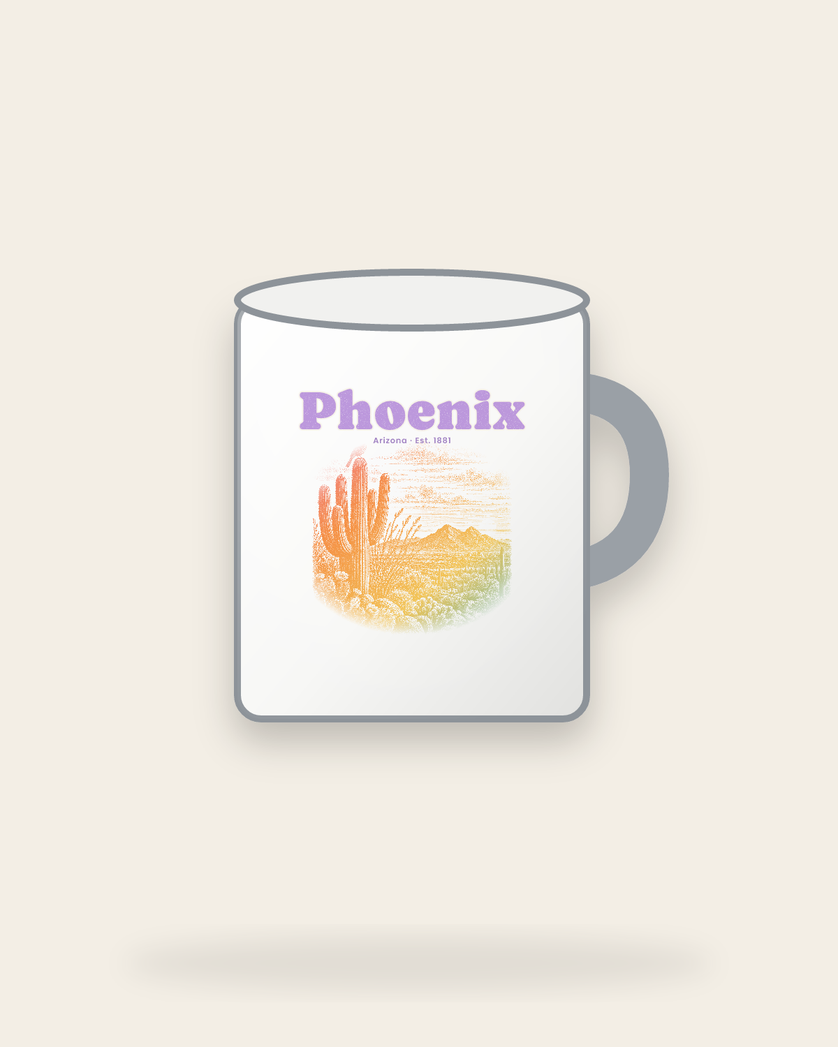 Phoenix Saguaro Sunset Enamel Camp Mug in White