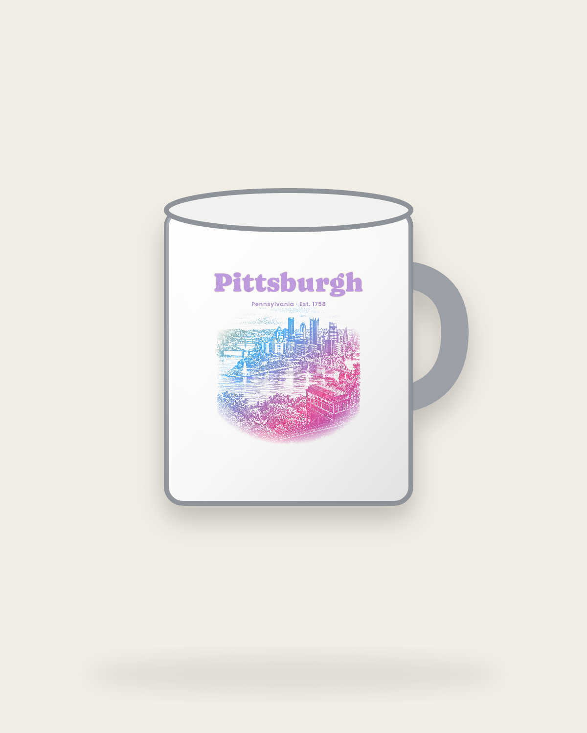 Pittsburgh Incline View Enamel Camp Mug in White