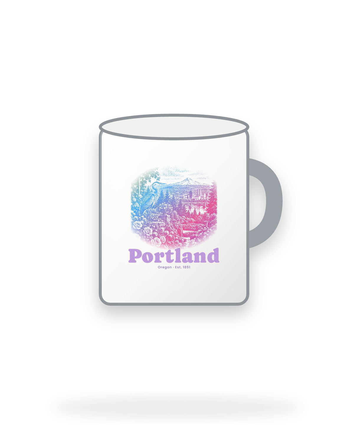 Portland Rose City Heron Enamel Camp Mug in White