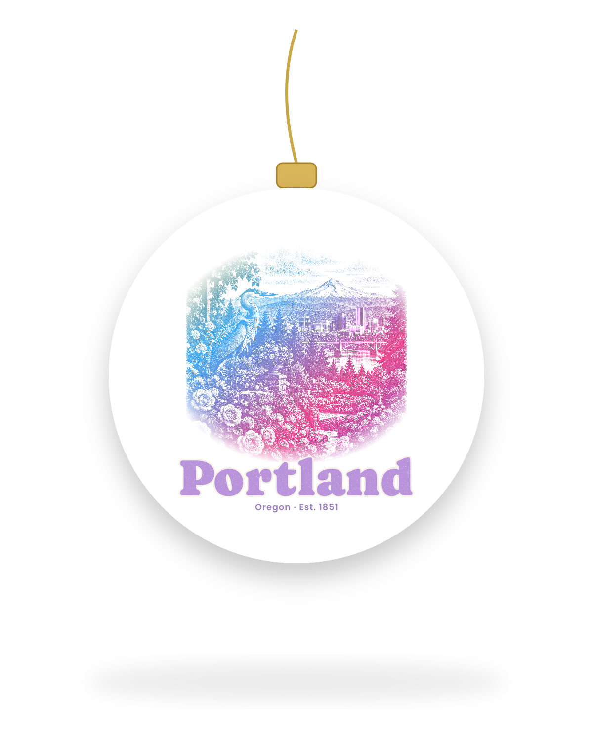 Portland Rose City Heron Ceramic Ornament in White