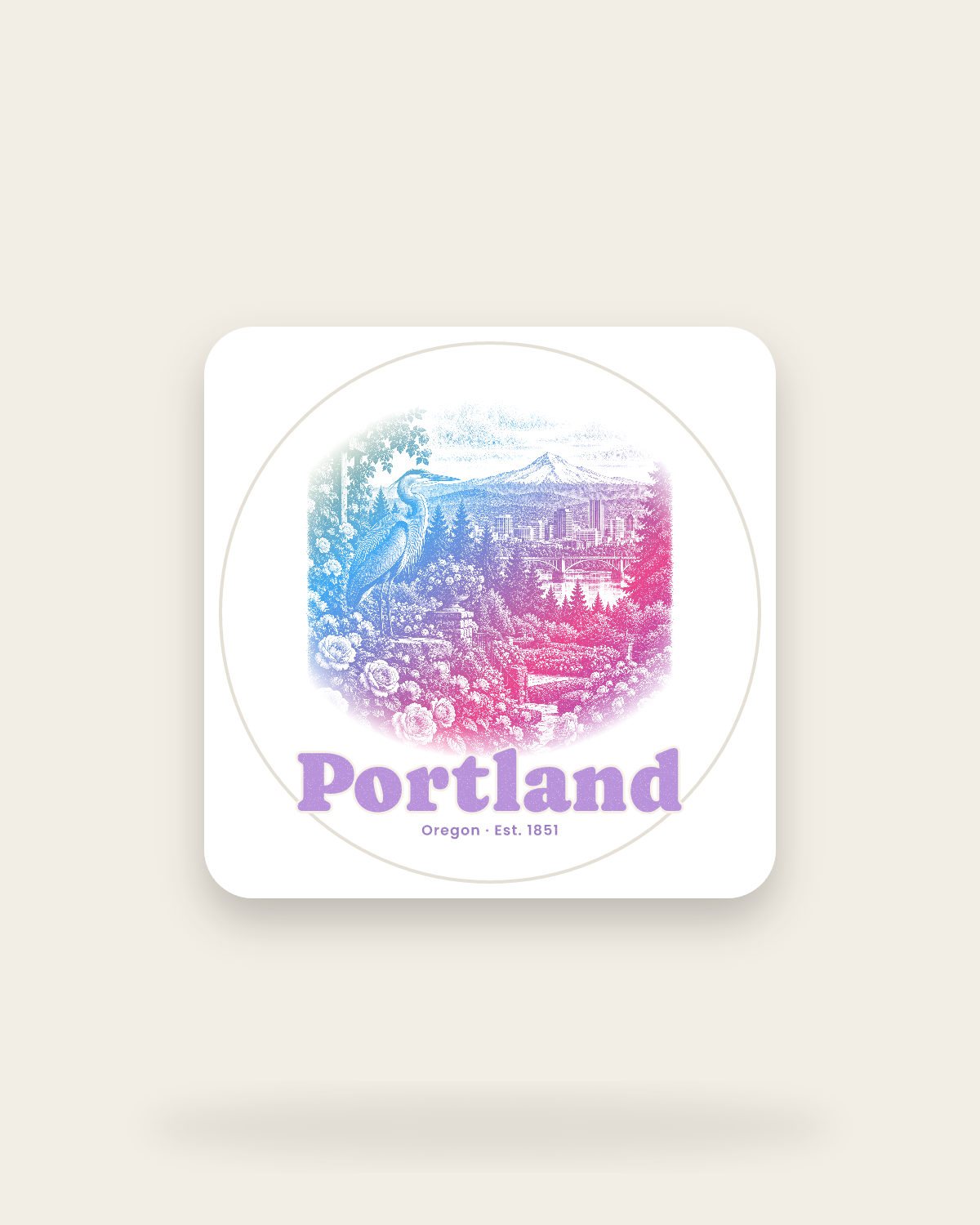 Portland Rose City Heron Kiss-Cut Sticker in White