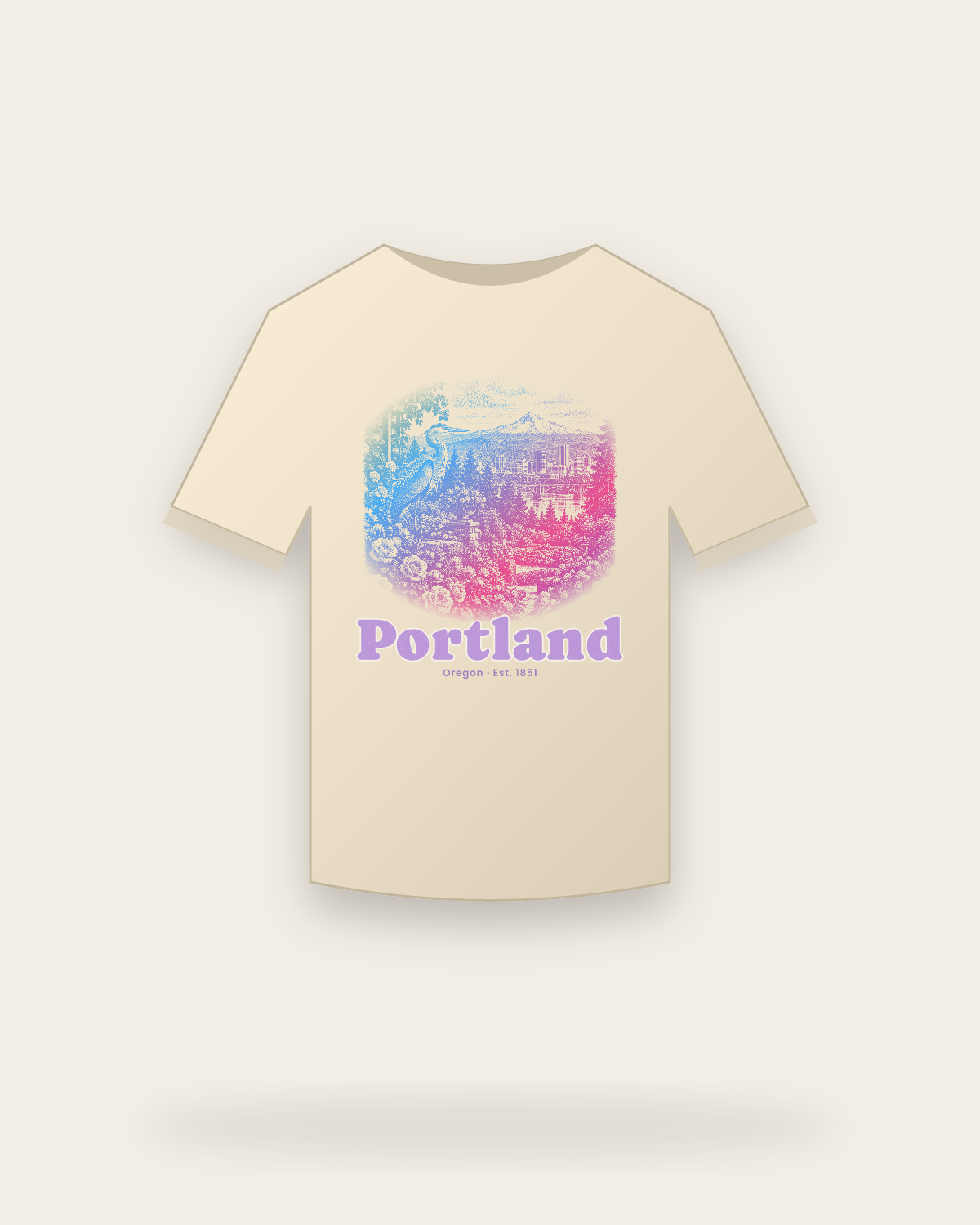 Portland Rose City Heron Organic Cotton Tee in Natural