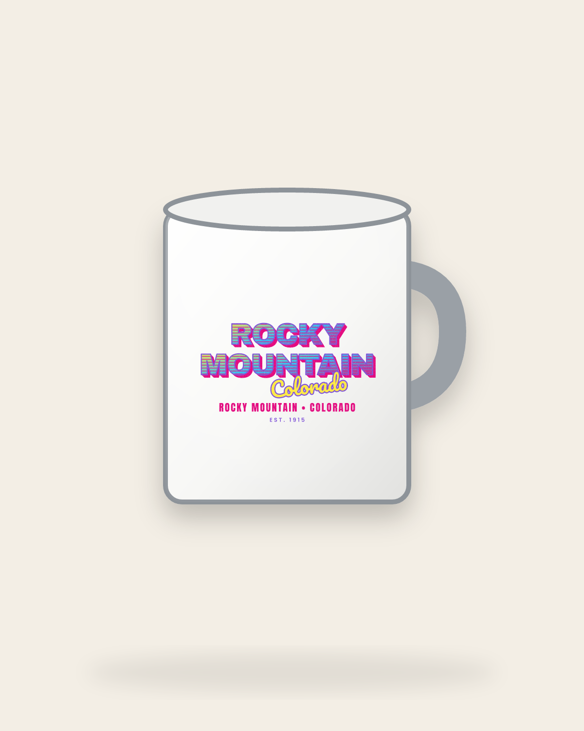 Rocky Mountain Music TV Enamel Camp Mug in White