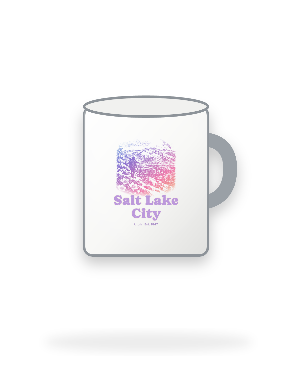 Salt Lake City Wasatch Winter Enamel Camp Mug in White