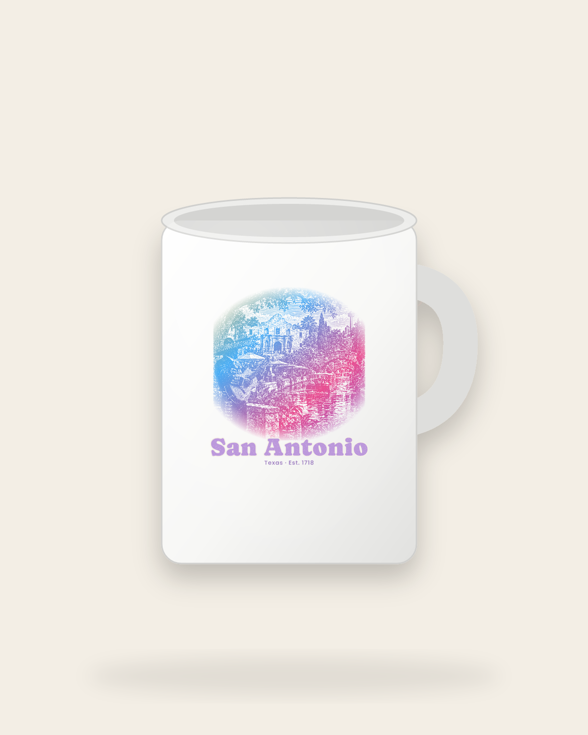 San Antonio Mission & River Walk Ceramic Mug 15oz in White