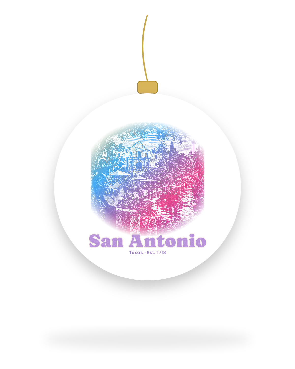 San Antonio Mission & River Walk Ceramic Ornament in White