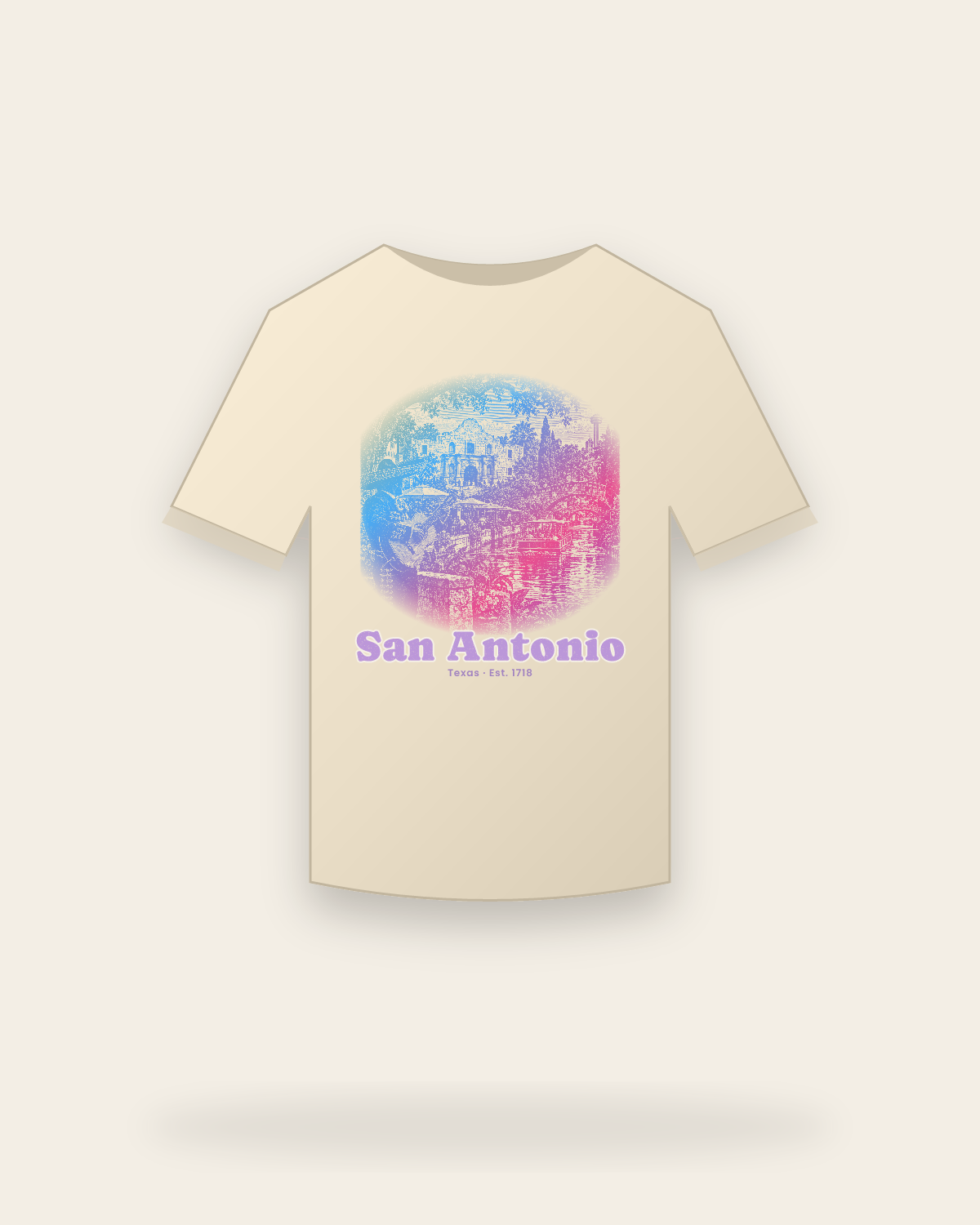 San Antonio Mission & River Walk Organic Cotton Tee in Natural