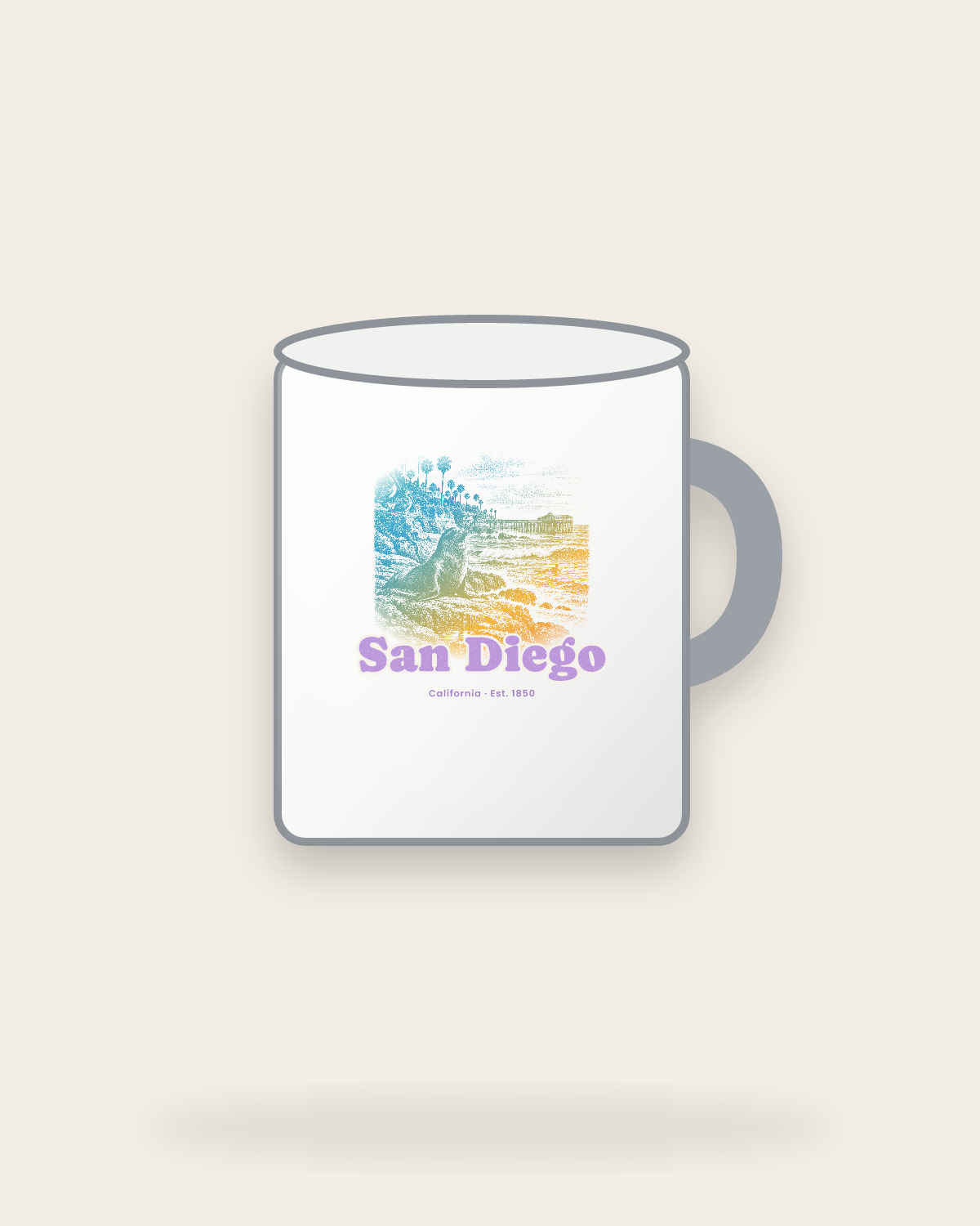 San Diego La Jolla Cove Enamel Camp Mug in White