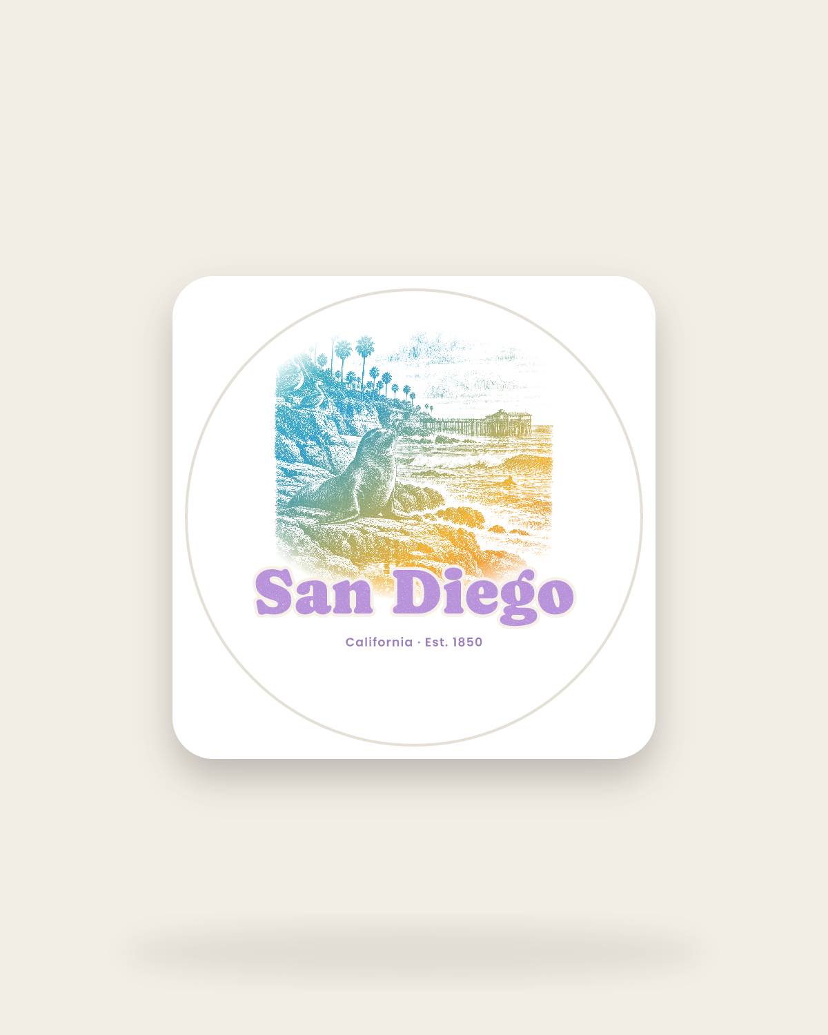 San Diego La Jolla Cove Kiss-Cut Sticker in White