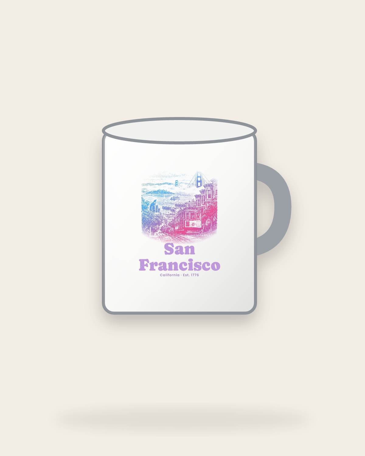 San Francisco Cable Car Hill Enamel Camp Mug in White