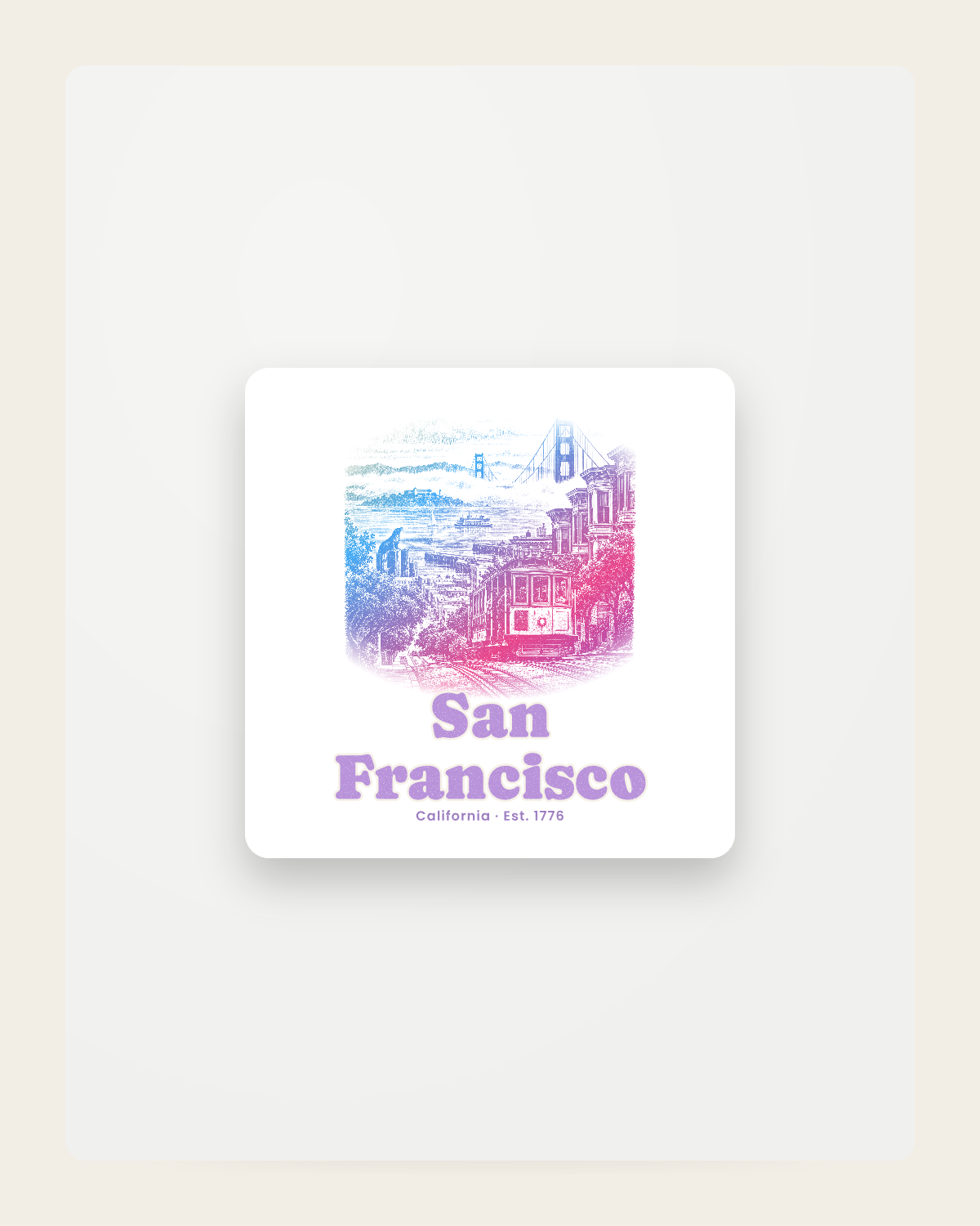 San Francisco Cable Car Hill Fridge Magnet in White