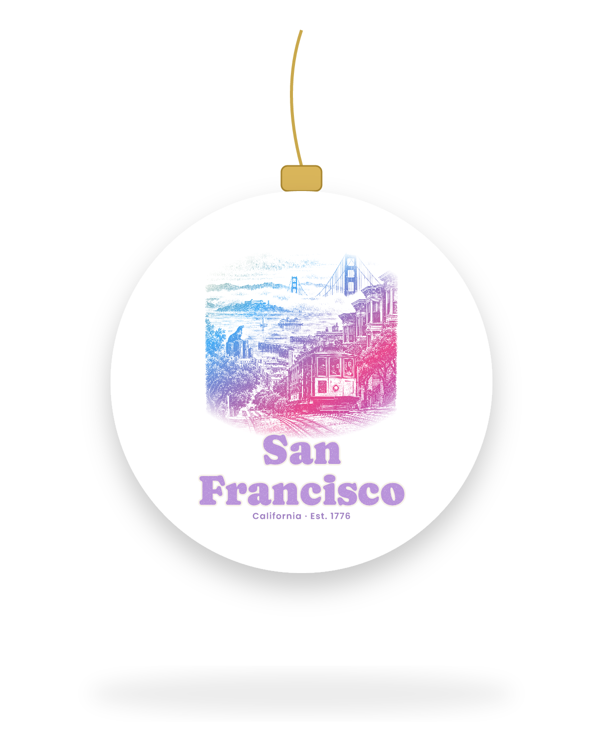 San Francisco Cable Car Hill Ceramic Ornament in White