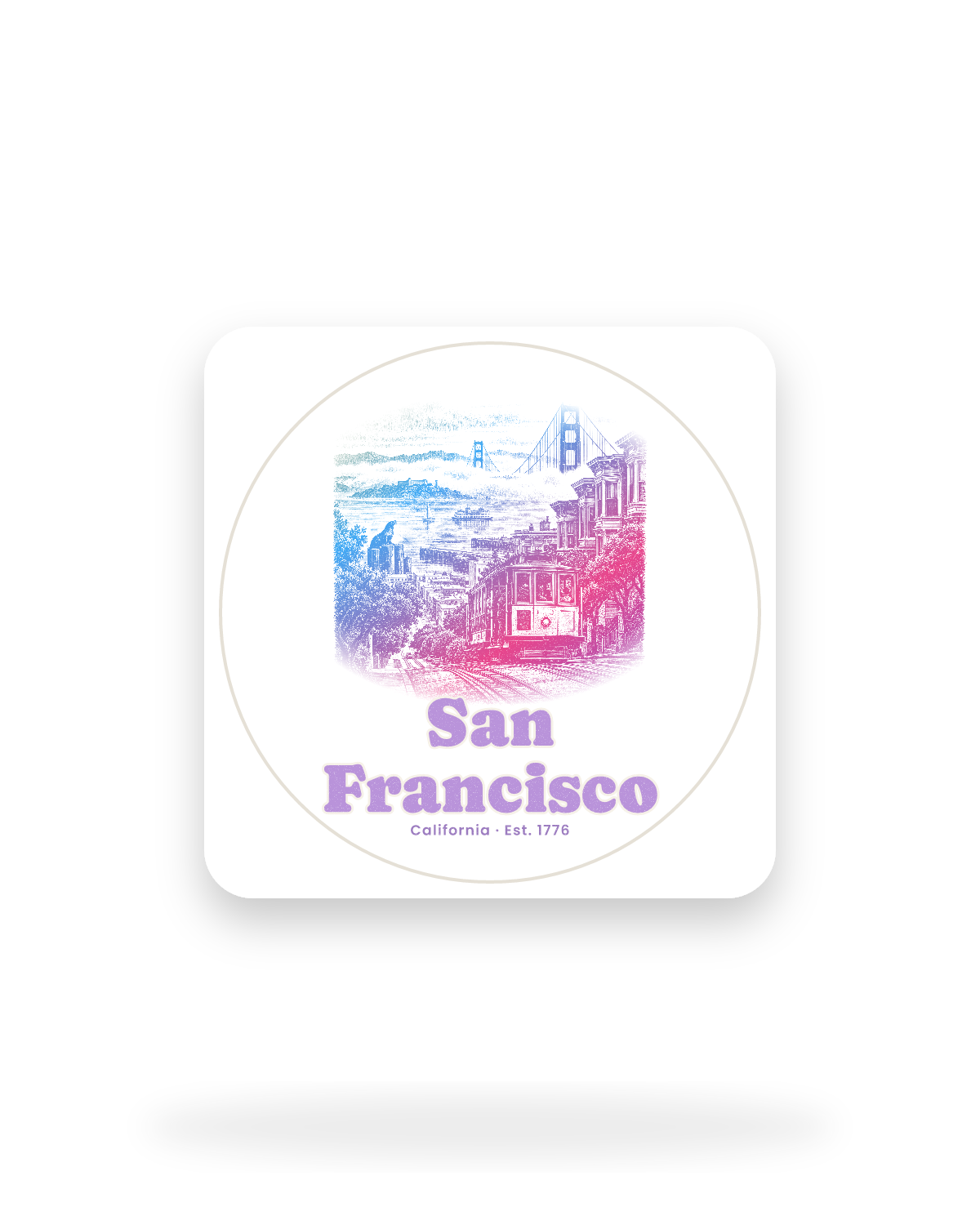 San Francisco Cable Car Hill Kiss-Cut Sticker in White