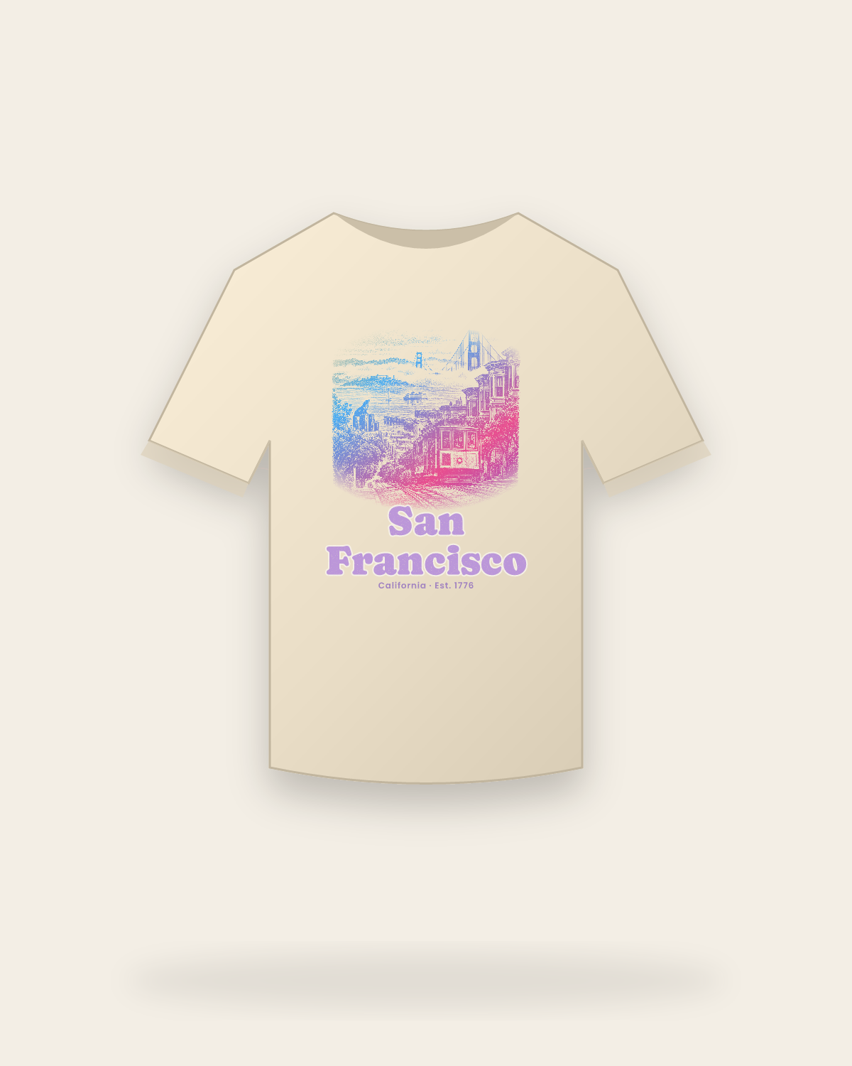 San Francisco, CA Cable Car Hill Classic Tee in Natural