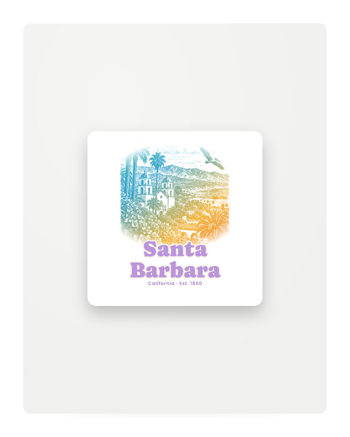 Santa Barbara Mission & Palms Fridge Magnet in White