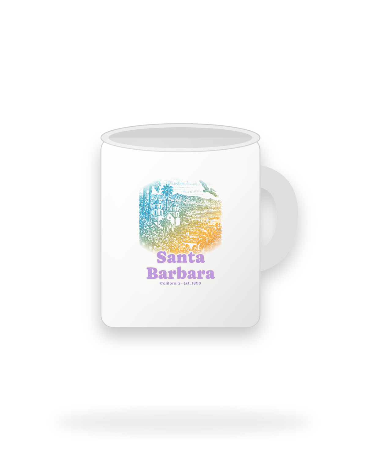 Santa Barbara Mission & Palms Ceramic Mug 11oz in White
