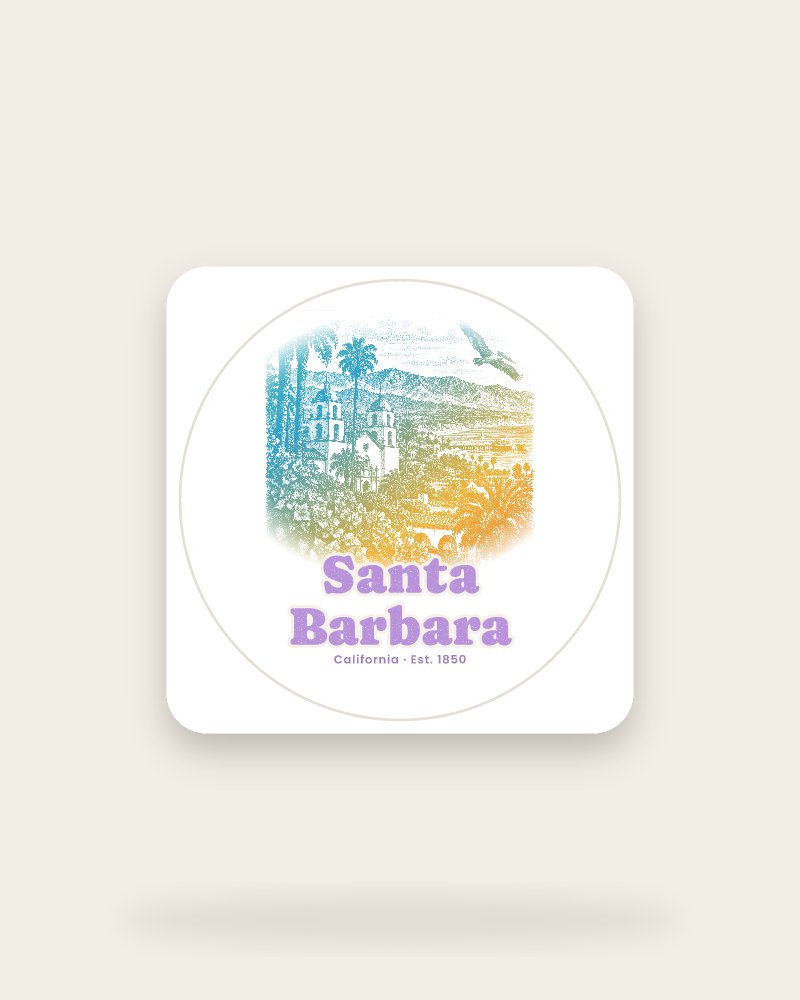 Santa Barbara Mission & Palms Kiss-Cut Sticker