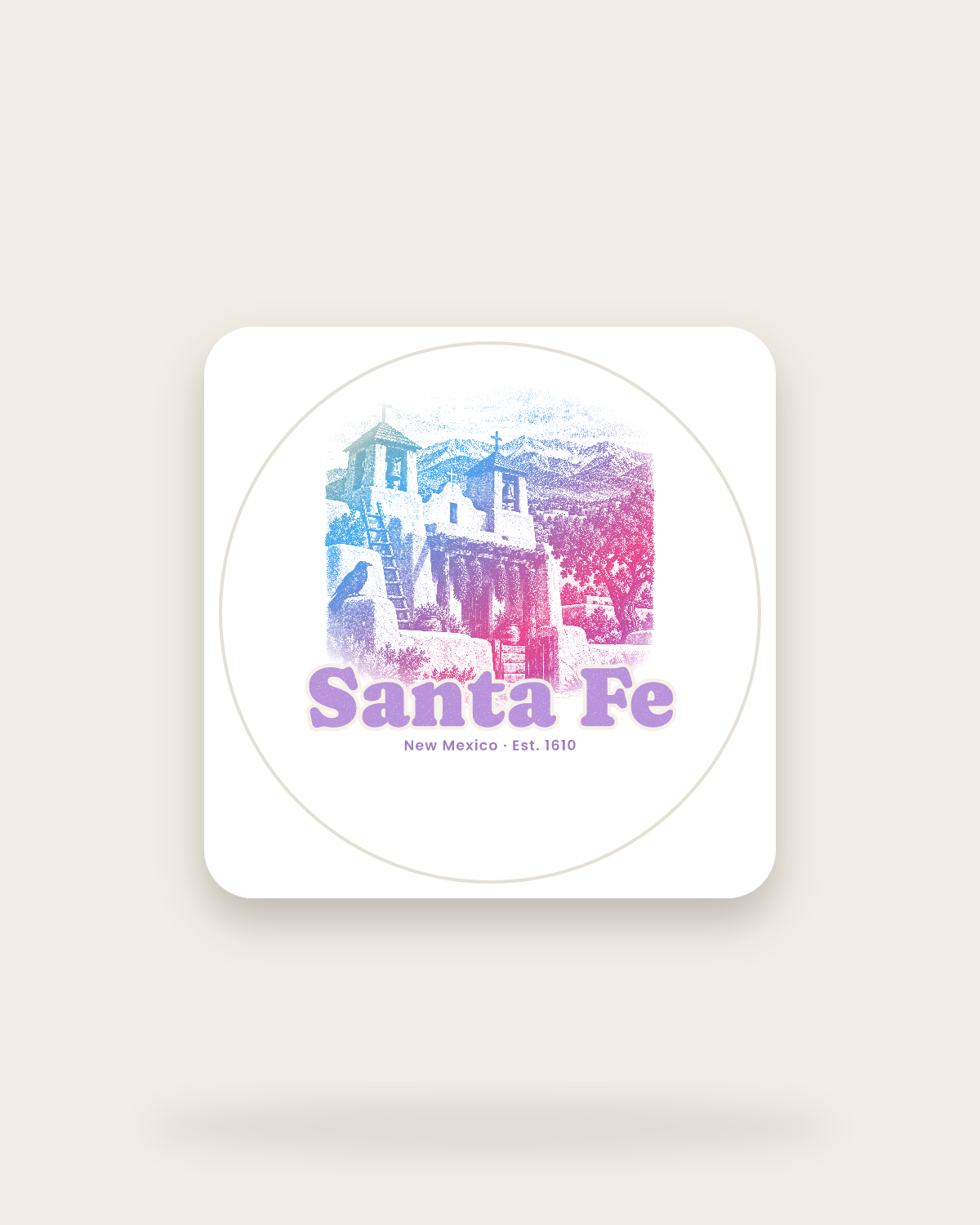 Santa Fe Adobe Church Kiss-Cut Sticker in White