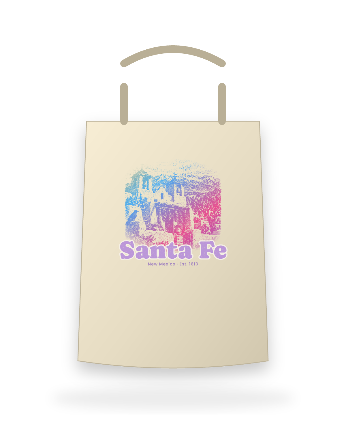 Santa Fe Adobe Church Canvas Tote in Beige